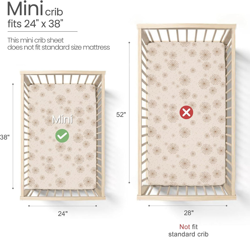 lulumoon Mini Crib Sheets Muslin: Soft Cotton Fitted Mini Crib Mattress Sheets for Boys and Girls 2Pack
