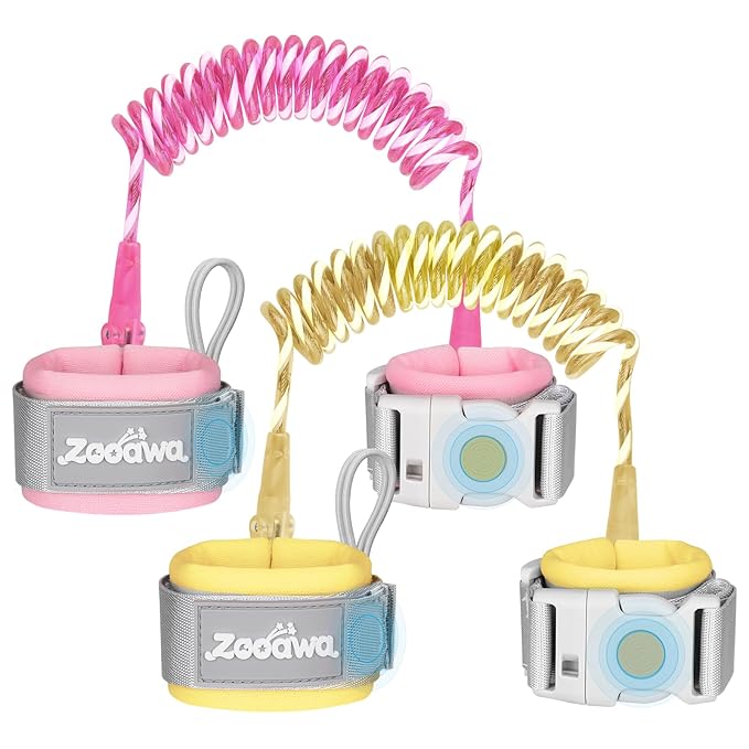 Zooawa Toddler Leash 2Pack, Toddler Kids Harness Anti Lost Wrist Link with Magnetic Lock, Reflective Safety Walking Harness Wristband Leashes for 2,3,4 Years Old Boys Girls, Yellow + Pink