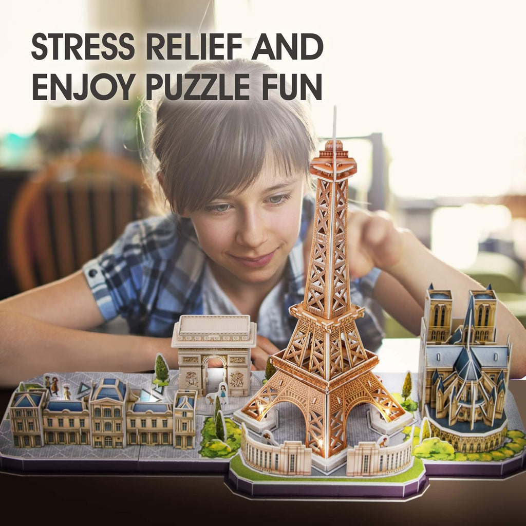 CubicFun 3D Puzzle LED Paris Cityline, 115 Pieces, 1 Count, Ages 8-12, Modern Style, Unisex, Gray, Intermediate Skill, Patience Skill, 15.748 x 4 x 12.87 inches, Assembly & Disassembly, PUZZLES