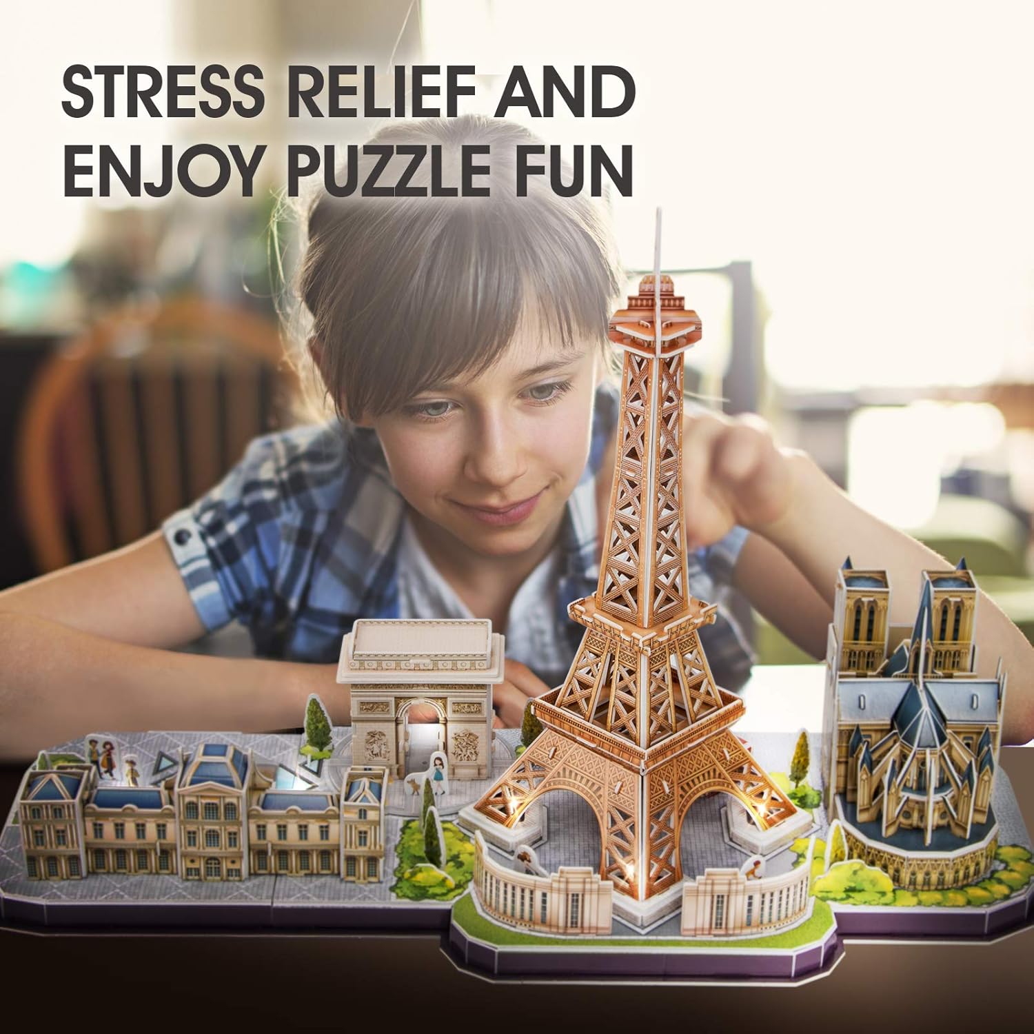 CubicFun 3D Puzzle LED Paris Cityline, 115 Pieces, 1 Count, Ages 8-12, Modern Style, Unisex, Gray, Intermediate Skill, Patience Skill, 15.748 x 4 x 12.87 inches, Assembly & Disassembly, PUZZLES