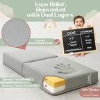 Bornealand® 2" Extra Thick Baby Bath Kneeler and Elbow Rest Pad Set + Hooded Towel - Embroidered Kneeling Pad for Bathing Baby - Dual-Layer Memory Foam Bathtub Kneeler and Elbow Rest Set