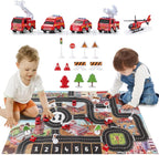 Dwi Dowellin Airplane Toys with Fire Truck Cars Toy Set and Play Mat,Plane with Light Up and Sounds,Birthday Gift for 3 4 5 6 Years Old Kids Boys Girls(Medium)