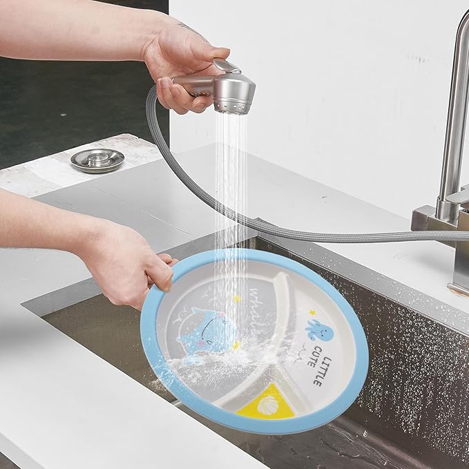 Kids Feeding Set 5 Pcs, Tableware Set for Toddlers Includes Plate Bowl Cup Fork and Spoon Utensil Flatware, Kids Flatware Set Dishwasher Safe, BPA Free (Whale)