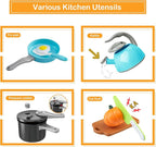 100Pcs Kitchen Playset, Kids Pretend Cooking Play Pots, Pans, Utensils, Cookware, Toy Food Fruits Veggies, with 2 Large Apple - Shaped Storage, Toddler Cooking Learning Gift (Turquoise)