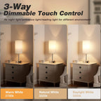 17.4Inch Bedside Touch Table Lamps for Bedroom Nightstand with USB-C USB-A Charging Ports White - 3 Way Dimmable Control Small Lamp Fabric Shade Silver Base for Office, Dorm Room, Living Room, Reading