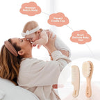 haakaa Baby Hair Brush and Comb Set for Newborns & Toddlers - Natural Soft Wool Bristles and Wooden Handle, Gently Grooms Baby's Hair, Ideal for Cradle Cap, Perfect Baby Gift, 2pk