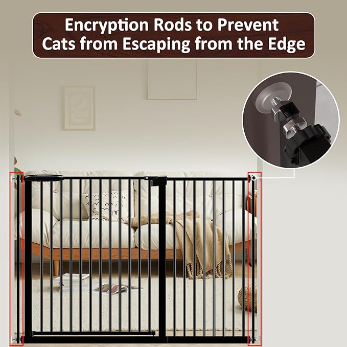 DEARBB Extra Wide Baby Gate Ultra Narrow Spacing 30.11-77.36" Pressure Mounted Double Lock Swing Auto Close Walk Through Metal Safety Pet Gate for Stairs and House Doorway Kitchen