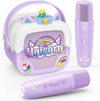 Mini Karaoke Machine for Kids Girls: Unicorn Portable Bluetooth Speakers with 2 Wireless Mic Toys for Girls Age 4-6 7 8 9 Years Old Girl Gifts Birthday Gifts for 5 6 7 8 9 10 11 Years Teens Purple