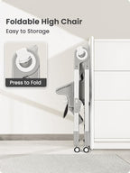 Foldable High Chair with Soft Cushion, High Chairs for Babies and Toddlers, Height Adjustable Feeding Chair, Adjustable Backrest and Footrest, Lockable Wheels, Star Gray