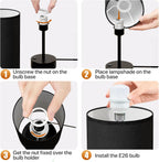 KPQ Small Bedside Lamp Touch Control Table Lamp with USB A+C Charging Ports & AC Outlet 3-Way Dimmable Nightstand Lamp with Linen Fabric Shade for Bedroom Living Room