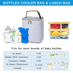 Breast Milk Cooler Bag with Ice Pack Fits 4 Baby Bottles Up to 9 Ounce, Baby Bottle Tote Bag Great for Nursing Mom Daycare
