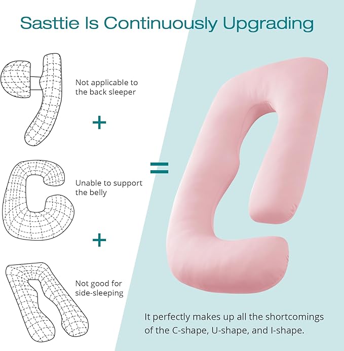 Sasttie Pregnancy Pillows for Sleeping, U Shaped Cooling Full Body Pillow with Removable Cover, Pregnant Women Must Haves, Maternity Essential, Light Pink