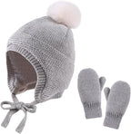 Basic Winter Baby Beanie Gloves Boys Girls Knitted Hat Pompom Kids Earflap Hats Warm Infant Toddler Beanie Mittens Set