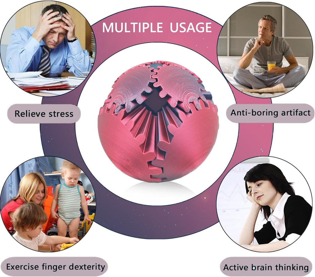 Gear Ball for ADHD 3D Printed Gear Ball Steampunk Whirling Wonder Fidget Toy Gearsphere Gear Ball for Stress and Anxiety Relaxing Fidget Ball Ideal for Sensory Needs and Autism (Laser Black Red)