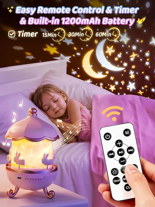 Onefire Night Light for Kids Gifts, 15 Sound Machine Baby Night Light, 15 Films Star Projector for Kids Room Decor, Brightness Unicorn Light Projector for Toddler Girl Toys Toddler Girl Gifts Age 1-5