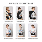 Baby Carrier with Hip Seat, Baby Carrier Newborn to Toddler, 6-in-1 Ways to Carry, All Seasons, Adjustable Baby Holder Carrier for Breastfeeding(Black)