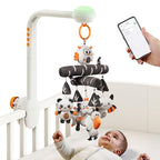 TUMAMA Baby Crib Mobile, High Contrast Baby Crib Toy with Projection Night Light, Music and White Noise, Soft Plush Animal Black and White Hanging Toy for Infant 0 3 6 9 Months Newborn Gift