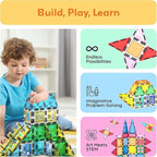PicassoTiles Magnetic Tiles 61 Piece Magnet Tile Building Blocks Construction Sensory Toy Set with Carry Bag Storage Bin Container STEM Toddler Learning Educational Pretend Play Boy Girl Ages 3+ PT07