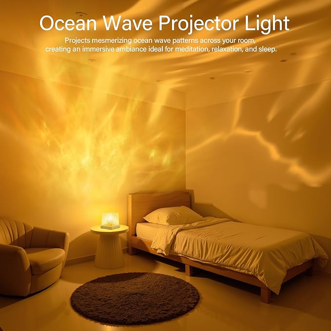 VoMii Ocean Wave Projector Light,16 Colors Luminorthe Cube Lamp with Dynamic Wave Effect,Northern Lights Projector Ambient Lighting with Remote for Bed Room Classroom Decor
