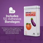 BioSwiss Bandages, Eggplant and Peach Shaped Adult Self Adhesive Bandage, Latex Free Sterile Wound Care, Funny First Aid Kit Supplies for Adults, 50 Count
