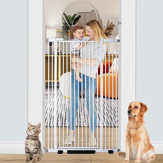 55.1 Inch Tall Baby Gate Auto Close Dog Gate Adjustable 29.92"- 43" Wide Pressure Mounted Walk Through Swing Pet Gate for Doorways (White, 29.92" - 43")