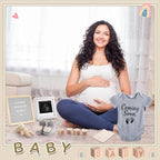 9 Pcs Pregnancy Announcement Set Pregnancy Reveal Ideas Felt Letter Board Baby Bodysuit Booties Photo Frame Bear Plush Wood Blocks for Coming Soon Baby Announcement(Gray)