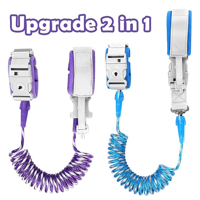 Accmor Toddler Leash with Key Lock, 2 in 1 Upgraded Anti Lost Wrist Link, 2 Packs Reflective Baby Leash with 360 Degree Rotating Connector and Adjustable Bracelet for Boys Girls Outdoor Travel, 6.56ft