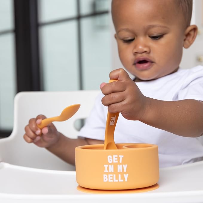 Bella Tunno Silicone Suction Bowl & Spoons for Toddlers & Babies, Food Grade BPA Free Silicone, Non Slip Base, Microwave & Dishwasher Safe, Ideal Baby-Led Weaning Bowl, Miss Mess/Love First Bite