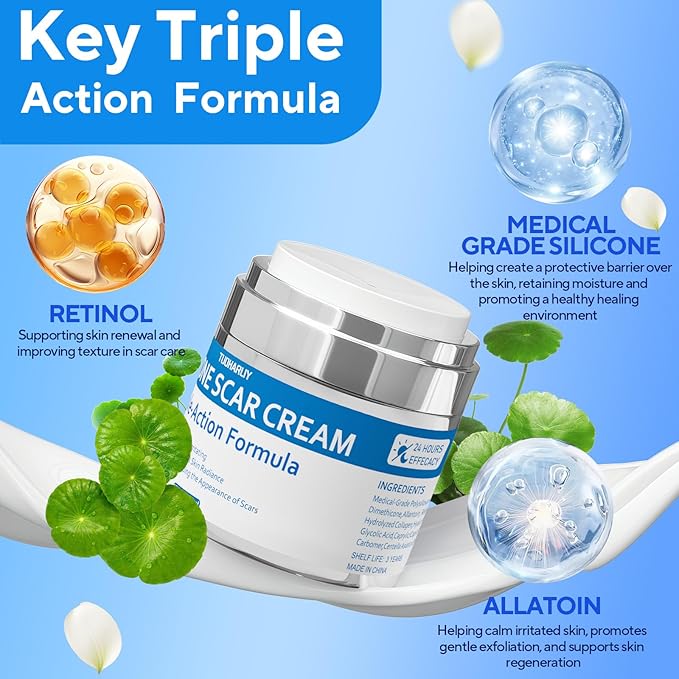 Scar Cream, Silicone Scar Gel, Advanced Scar Removal Cream for Surgical Scars, Stretch Marks, Keloid Bump Removal, Injuries, Burns and Acne, Old and New Scars, Gentle on Sensitive Skin, 1.7 oz(50ml)