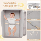 INFANS Baby Changing Table with Wheels, Portable Folding Diaper Station Nursery Organizer with Storage Basket, Hanging Rack, Adjustable Height, Safety Belt for Newborn Infant (Light Gray)