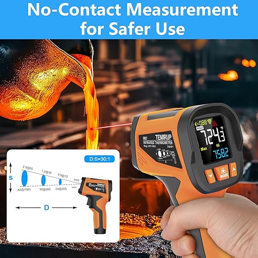 Infrared Thermometer Temperature Gun, -40℉~1922℉, High Temp Thermometer 30:1 Pyrometer with Probe, Non-Contact Digital Laser Thermometer for Cooking, Engine, Kiln, Forging, HVAC, Industrial
