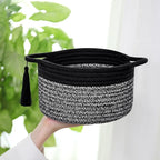 Empty Gift Basket Mini Woven Rope Organizer Baskets for Baby Shower, Vanity, Makeup Brushes, Bathroom, Shelves, Desk - Small Decorative Storage Bins - Set of 2, Pre-Shaped, Black Grey