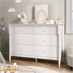 6 Drawer Dresser, Kids Dresser with Storage, Wide Chest of Drawers for Nursery, Wood Large Drawer Organizer Cabinet for Bedroom, Living Room, White