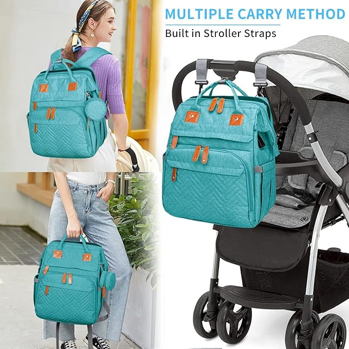 KABAQOO Diaper Bag Backpack with Detachable Changing Station, Large Capacity Baby Diaper Bags for Boys & Girls, Baby Registry Search Stuff & Shower Gifts, Newborn Essentials Must Haves, Lake Blue