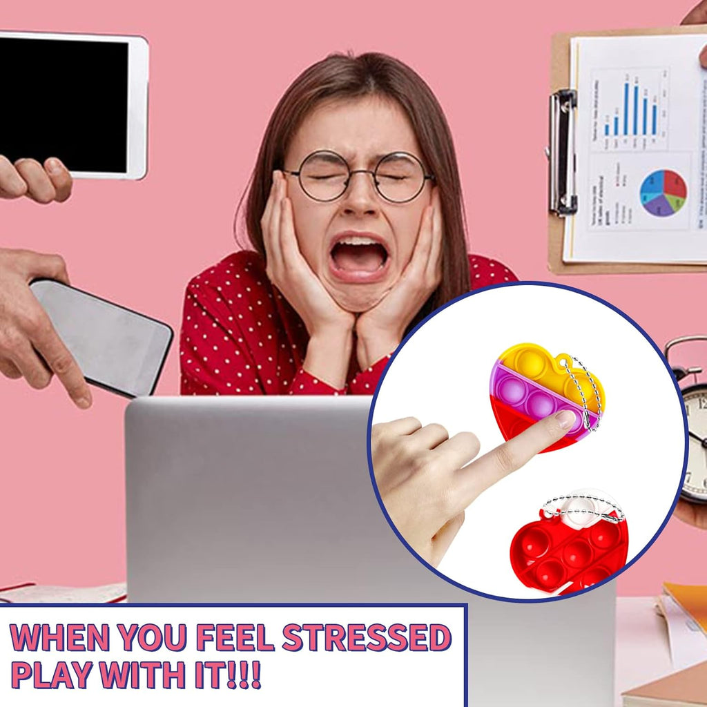 Valentine's Day Gifts for Kids Heart Mini Pop Push it Fidget Toy Keychain for Kids Adults, Party Favors Mini Pop Push it Bubble Fidget Sensory Toys Office Desk Toy（60pcs