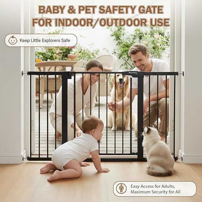 Mumeasy Baby Gate Extra Wide, 29.5-51'' Pressure Mounted Dog Gate with Walk Thru Door, Auto Close Pet Gate for House, Stairs, Doorways,Black