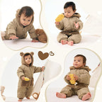 JiAmy Baby Snowsuit Newborn Winter Clothes Coat Romper Windproof Fleece Hat Zipper Baby Bear Outfit