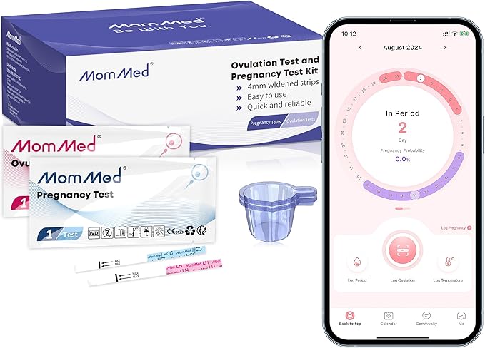MomMed Ovulation Test Strips, Ovulation and Pregnancy Tests (LH50-HCG20), Includes 50 Ovulation Tests and 20 Pregnancy Tests with 70 Urine Cups, Accurately Track Ovulation and Detect Early Pregnancy