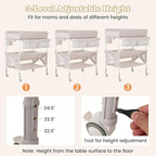 BABY JOY Portable Baby Changing Table, Foldable Waterproof Diaper Changing Station w/Wheels, Adjustable Height, Storage Basket, Shelves & Trash Bin, Mobile Nursery Organizer for Newborn Infant, Beige
