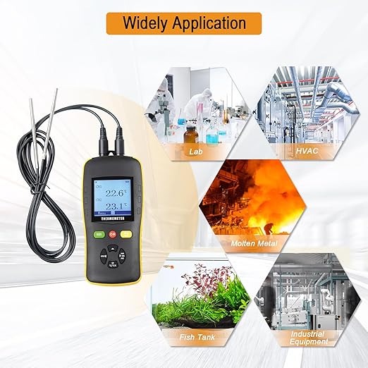 Tzone PT100 Thermometer Data Logger with Probe,Handheld USB Temperature Logger with Sound Alarm Temp Calibration,Industrial Digital Dual Channel RTD Thermometer Recorder with Auto Report 61440 Groups