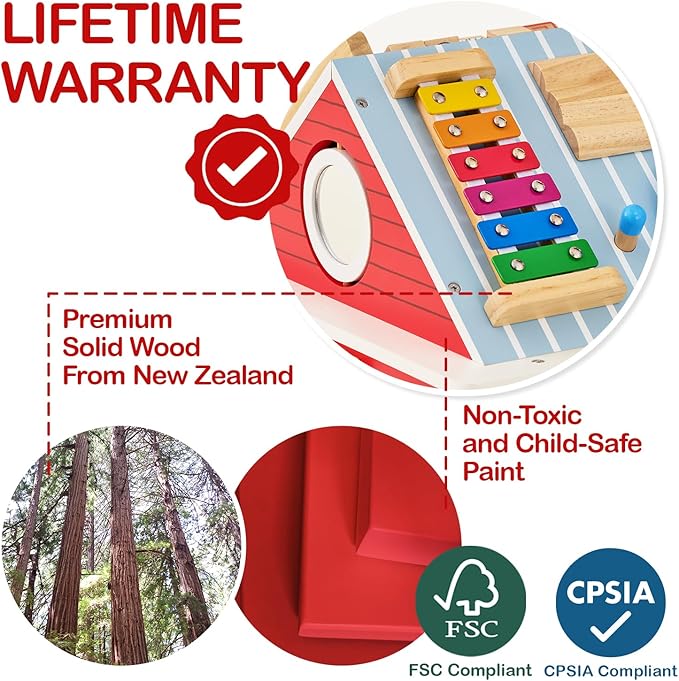 Monläurd® Wooden Farm Activity Center for Toddlers 1-3, 12-in-1 Montessori Busy Board Sensory Play Center, Large Barn Activity Cube Toy for Baby Fine Motor Skills, Daycare & Preschool Learning