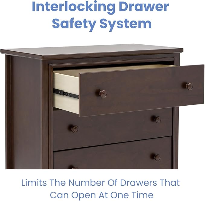 Delta Children Perry 3 Drawer Dresser with Changing Top and Interlocking Drawers, Walnut Espresso