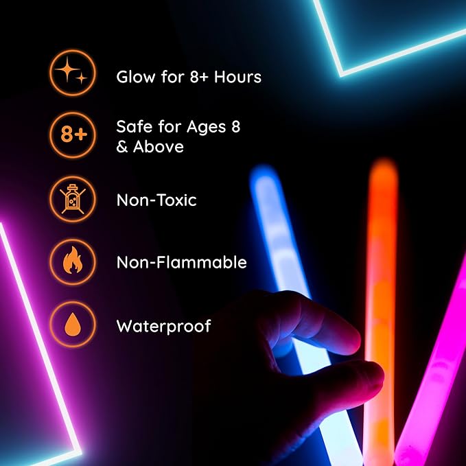 Glow Fever Glow in The Dark Sticks - 50 ct 6" Glow Sticks Bulk Party Pack with End Caps & Lanyards - Glow Party Favors for Concert, Festival, & Wedding Neon Light Sticks by Party Dragon, Multi