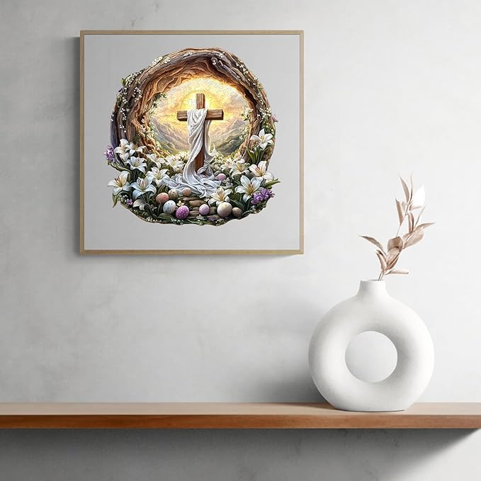 KAAYEE Wooden Puzzles for Adults, 3D Vision Effect Holy Light Cross Wooden Jigsaw Puzzle Unique Shape Wood Puzzle Adult, 3D Effect Flat Puzzle Birthday Family Game (M-11.4 * 11.3 in-200pcs)