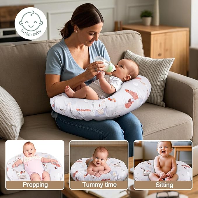 Nursing Pillow, Breastfeeding Pillow with Removable Cover, Ergonomic Breast Feeding Pillow, Baby Feeding Support Cushion for Mom Easier Breastfeeding- Original Size/Animal Gray