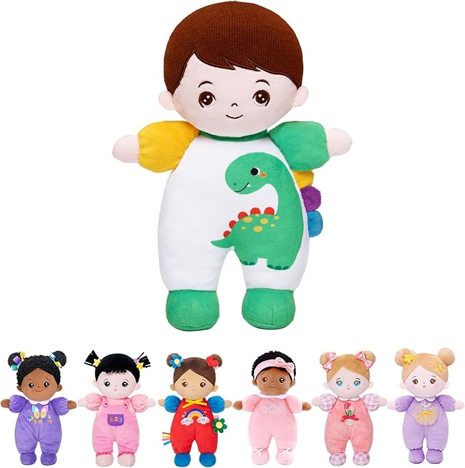 OUOZZZ 10" Soft Boy Baby Doll for 1 Year Old Boys - Dinosaur Toys for 1 Year Old Birthday Christmas Plush Gift for Toddler Adorable First Buddy Doll
