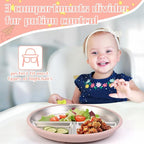 ShineMe Stainless Steel Kids Plates 2 Pack, 9”Suction Plates for Baby with Removable Colored Silicone Sleeves, Unbreakable Toddler Divided Plate Non Toxic for Snack, Meal...