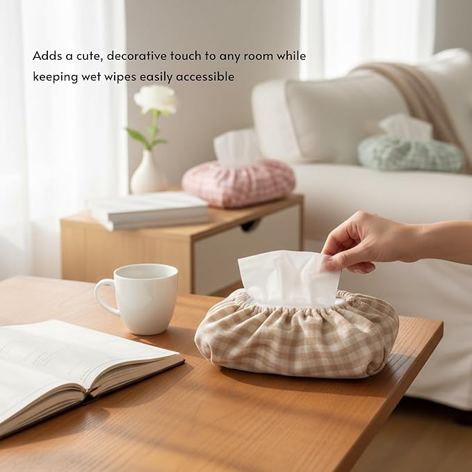 Baby Wipes Cover – Universal Size, One Size Fits All Wipes Packages | Muslin Cotton Tissue Cover for Nursery, Diaper Bag & Changing Table, Station | Gingham & Neutral Patterns (3-Gingham Pink)