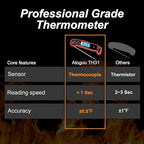 Professional Food & Meat Thermometer, 1 Sec Instant Read & ±0.5℉ Accuracy Driven by Thermocouple Sensor. IP67 Waterproof Digital Thermometer for Cooking, BBQ, Grill Gifts for Men Him Dad Birthday