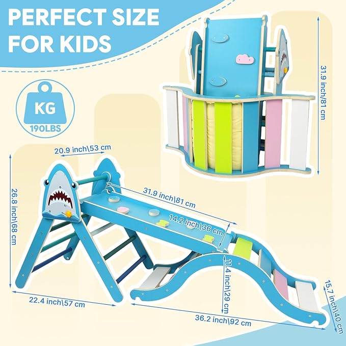 Pikler Triangle Set, Climbing Toys for Toddlers 1-3 Inside with Cushion,9 in 1 Toddler Climbing Toys Indoor, Montessori Foldable Wooden Pikler Triangle Set for Kids 1-3，Gift for Boys and Girls